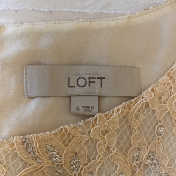 Peach and silver lace LOFT dress with belt - Picture 3 of 6